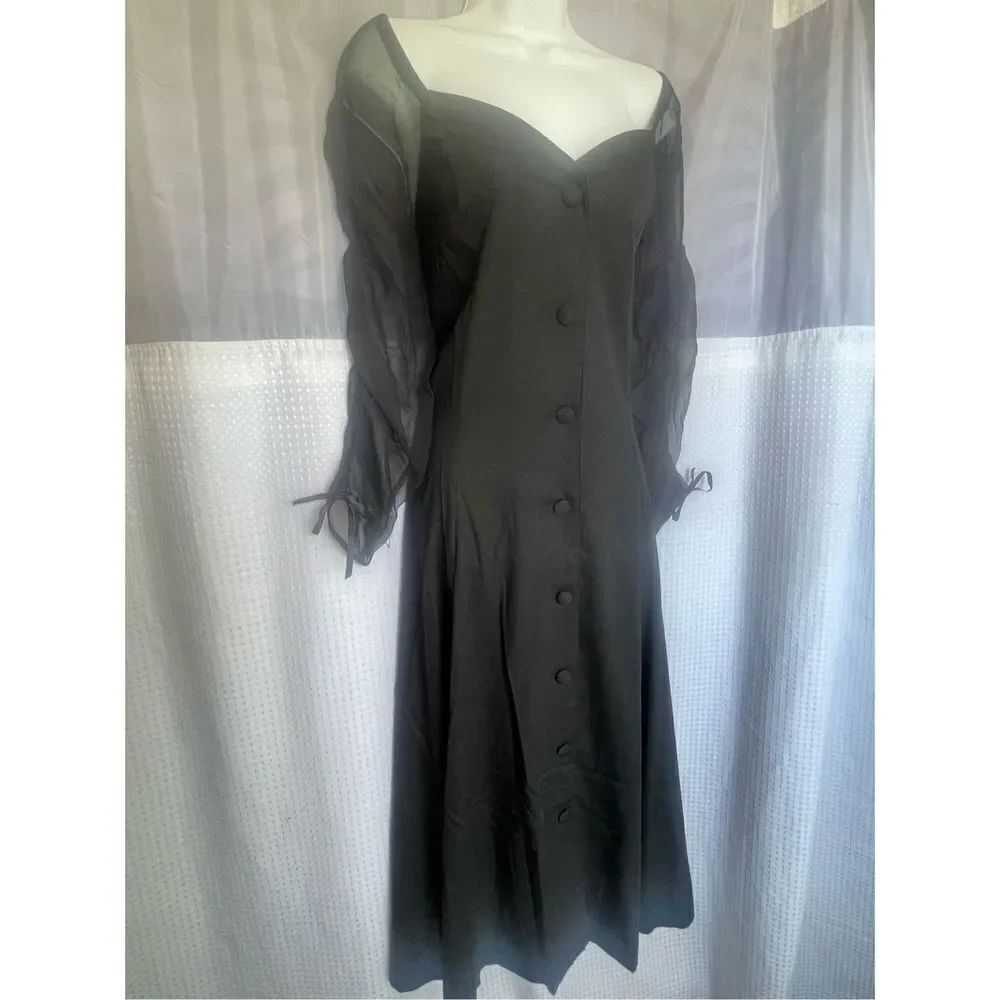 Y2K Style Dress with Buttons and Sheer Sleeves - Picture 2 of 5